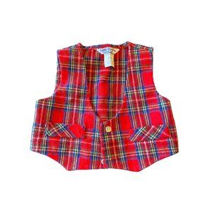 Vintage Little Goodies Red Plaid Wool Blend Kids Vest XL 24M By Good Lad Made In